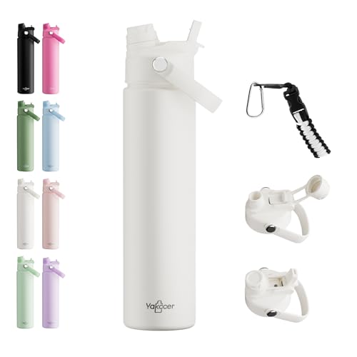 26oz Insulated Water Bottle with 2-in-1 Straw & Spout Lid,Cream White | 18/8 Stainless Steel Vacuum Flask, Keeps Cold 24H. Leakproof Sports Tumbler with Braided Carry Strap for Gym & Travel - color: Cream White, size: 26 Ounces