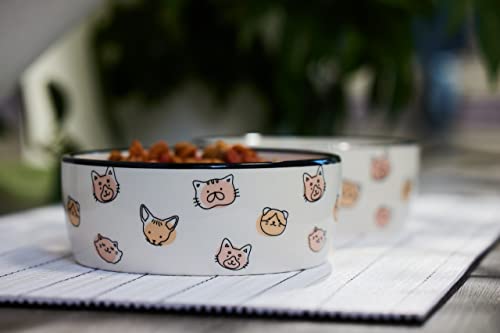 Pearhead Ceramic Cat Bowl, Holds 12 oz, Whisker-Friendly Pet Dish for Food and Water, Cute Cat Face Design (Pack of 2) - color: Blush Cat Faces, size: Bowl Set