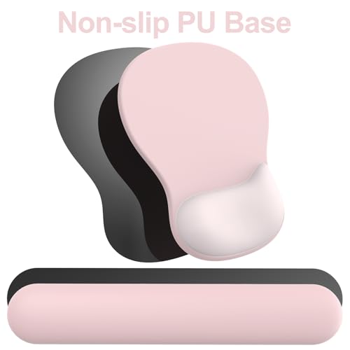 Ergonomic Mouse Pad with Wrist Rest and Keyboard Wrist Rest, Gel Mousepad | Wrist Rest for Computer Keyboard, Pain Relief, Non-Slip PU Base, Pink Mouse Pad with Wrist Support for Gaming, Office - color: Pink