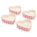 Paris Hilton Heart Shaped Ramekins Oven Safe, 4-Piece Mini Ceramic Ramekin Set, Stoneware Baking Dishes, Microwave, Dishwasher & Freezer Safe, Gingham Design, 3-Ounce, Pink