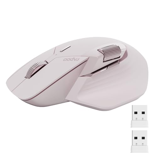 Rapoo MT760Mini Bluetooth Wireless Mouse - Bluetooth 5.0 and 2.4GHz Multi-Mode Connection, Support 4 Devices, M+ Cross Computer Technology, 11 Programmable Buttons,Pink - color: Pink, size: Mini