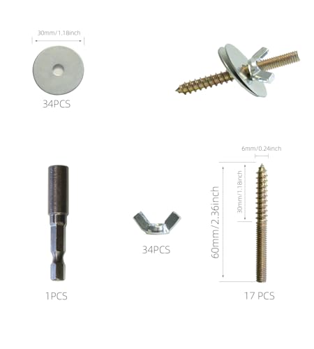 17 Sets Bird Perch Screws with Socket, Bird Perch Hardware for Cage Platform Mounting, DIY Cages (Double-Ended Screws)