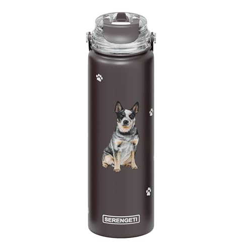 SERENGETI 24 Oz Water Bottle Stainless Steel with Spill Proof Lid - Double walled Vacuum Insulated water flask - Realistic 3D Print of your favorite dog (Australian Cattle Dog) - color: Australian Cattle Dog
