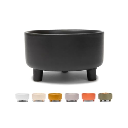 Waggo Uplift Ceramic Dog Bowl for Small Medium and Large Breeds - Heavyweight and Durable Pet Food and Water Dish Crock, Dishwasher Safe, Modern, Elevated Feeder (Small, Black) - color: Black, size: Small