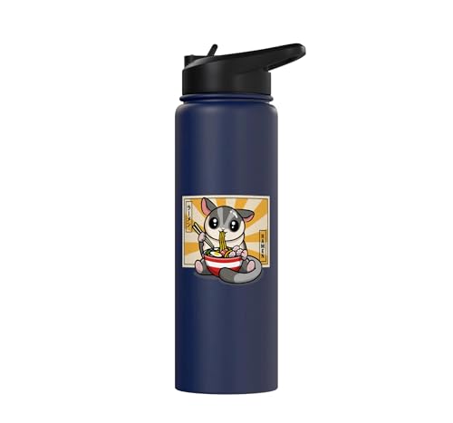 Womens Girls Cute Kawaii Japanese Ramen Sugar Glider Lover Stainless Steel Insulated Water Bottle - color: Navy Blue