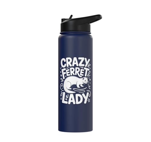 Crazy Ferret Owner Women Ferrets Stainless Steel Insulated Water Bottle - color: Navy Blue