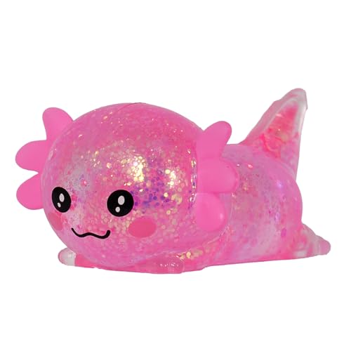 3.94 in Pink Glitter Crawling Axolotl Squishy Slow Rising | Soft TPR, Floating Glitter, squeeze toy, busy hands, stress relief, focus support, home, class, travel, kids and adults - color: Pink