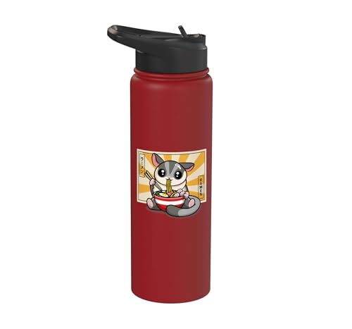 Womens Girls Cute Kawaii Japanese Ramen Sugar Glider Lover Stainless Steel Insulated Water Bottle - color: Red