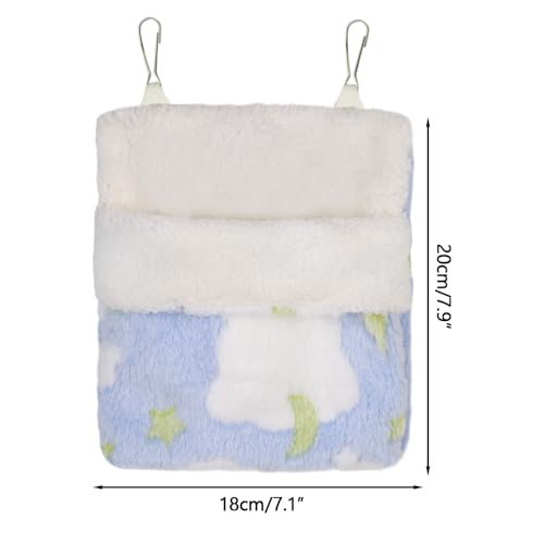 MiOYOOW Small Animals Sleeping Pouch Bag, Portable Hanging Hamsters Hammock Sackwith Double Hooks, Warm Soft Nest Bed for Sugar Gliders, Flying Squirrels - color: Blue