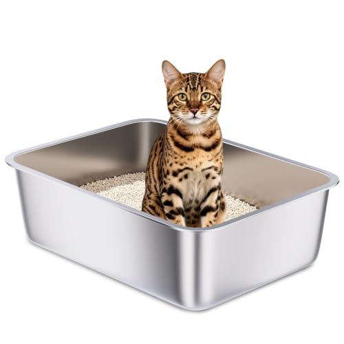 Stainless Steel Litter Box, Metal Litter Box High Sided 18"x14"x6" | Cat Litter Box Easy to Clean, Non-Stick Litterbox for Cats or Kittens, No-Smell Pet Supplies Toilet Tray - size: 1 Pack-Medium (17.7"×13.7"×6")