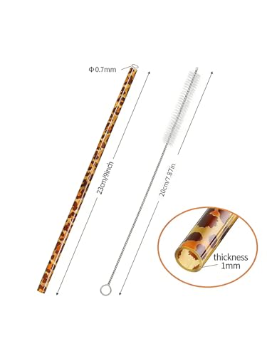 10 Pcs Reusable Leopard Straws Hard Plastic Drinking Straw and Cleaning Brush Leopard Print Animal Drinking Straw Statement Cheetah Animal Straws for Party(Brown) - color: Brown