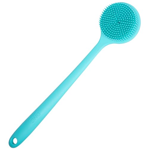 DNC Silicone Back Scrubber for Shower, Soft Bath Body Brush with Long Handle (Blue) - color: Blue