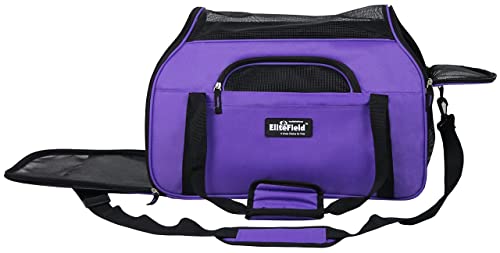 EliteField Soft-Sided Pet Carrier for Cats & Small Dogs (3-Year Warranty) | Airline Approved, Removable Bed & Cover, Built-In Leash, Luggage Sleeve, Seat Belt Loop, Waterproof, Durable, Foldable - color: Purple, size: 17.0"L x 9.0"W x 12.0"H