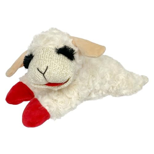 Multipet Lamb Chop Dog Plush Toy - Squeaky Toy for Small & Medium Dogs - Extra Soft Plush - Stuffed Animal for Cuddling & Playing (10", Cream, 5 Squeakers) - size: 10", style: Lambchop