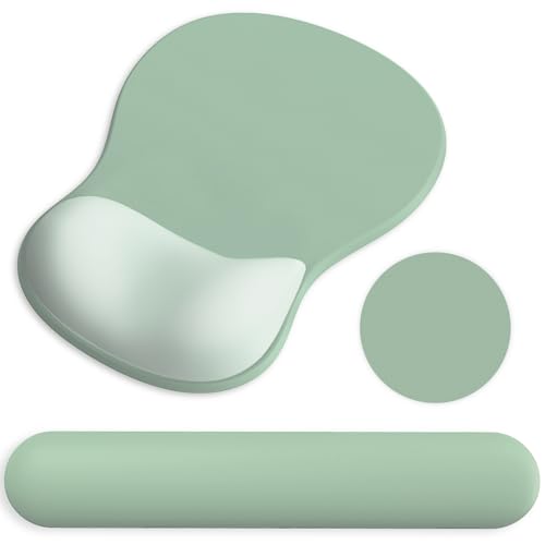 Ergonomic Mouse Pad with Wrist Rest and Keyboard Wrist Rest, Gel Mousepad and Wrist Rest for Computer Keyboard, Pain Relief, Non-Slip PU Base, Mouse Pad with Wrist Support for Gaming, Office, Green - color: Green