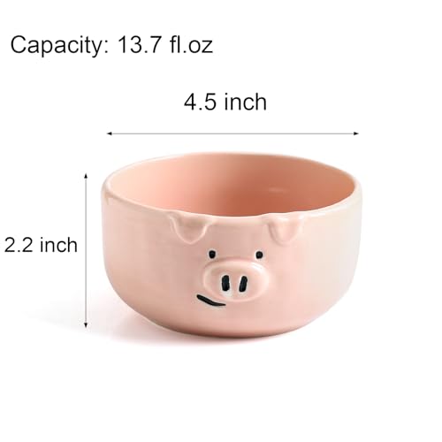 Pink Ceramic Pig Bowls, Set of 3, 13 oz | Small Size, Snacks, Dessert, Cereal and Rice - size: 13 oz