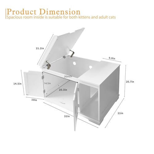 PUPETPO Cat Litter Box Enclosure Furniture, Hidden Litter Box Cabinet with Flip Top, 31.5" Indoor Cat House Washroom for Kitty, Medium and Large Cat, White - color: White