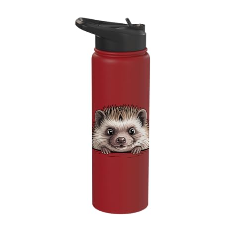Hedgehog Cute Peeking Spiky Animal Lover Stainless Steel Insulated Water Bottle - color: Red