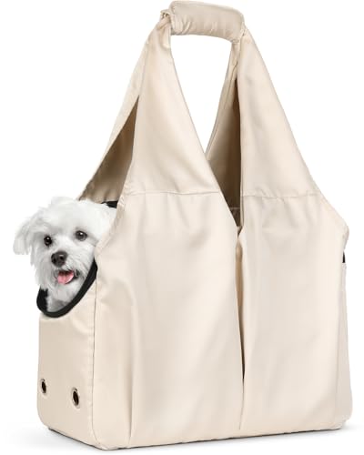 Dog Purse Carrier for Small Dogs, Cats, and Puppies, Beige | Soft-Sided Dog Bag Carrier with 4 Large Pockets, Lightweight, Collapsible, Fits Pets up to 15 lbs, for Travel, Outings - color: Beige