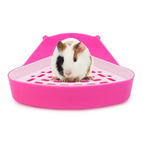 Hypeety Rabbit Litter Box Corner Potty Tray Toilet for Guinea Pig Ferret | Durable, easy-clean plastic, corne design, for rabbit/guinea pig/chinchilla/small pet, includes grid to separate waste, pink - color: Pink