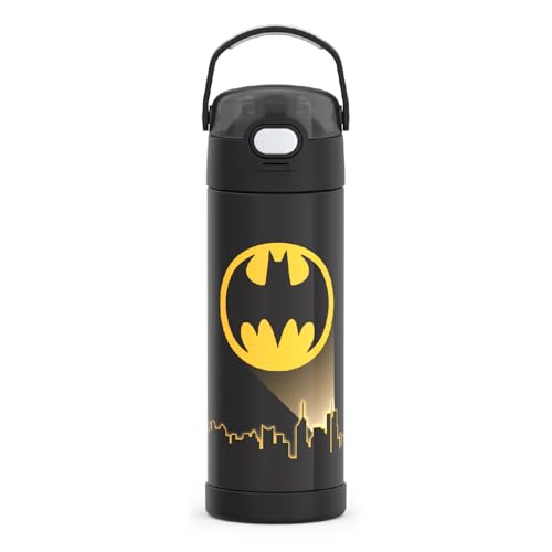 THERMOS FUNTAINER Water Bottle with Spout, 16oz, Batman | Kids Stainless Steel Insulated Water Bottle, Keeps Drinks Cold Longer for School & Play, BPA-Free - color: Batman, size: 16 Ounces