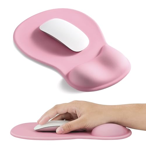EooCoo Mouse Pad with Gel Wrist Rest, Ergonomic Mousepad Wrist Alignment | Middle Concave Design for Natural Wrist Alignment, Non-Slip Base Mousepad, Carpal Tunnel Relief, Office Desk Accessories - color: Pink