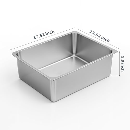Kirecoo Large High Sided Stainless Steel Cat Litter Box, Non-Stick | Solid Metal Box, Odor Free, Non Stick, Rust Proof, Easy to Clean, Ideal for Cats, Kitten, Kitty & Rabbits, Indoor Use - size: 17.52" L x 13.58" W x 5.9" H