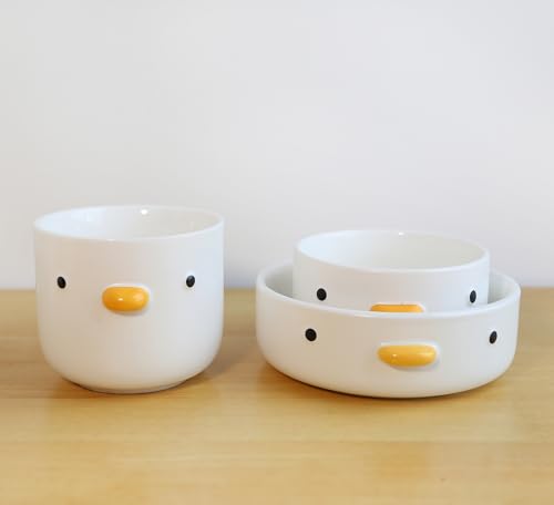 PURROOM Funny Cute Duck 6'' Salad Bowl, Handmade Glaze Chick Safety Ceramics Flat Bottomed Bowl, Home Family, Friend. - size: 6'' Salad Bowl