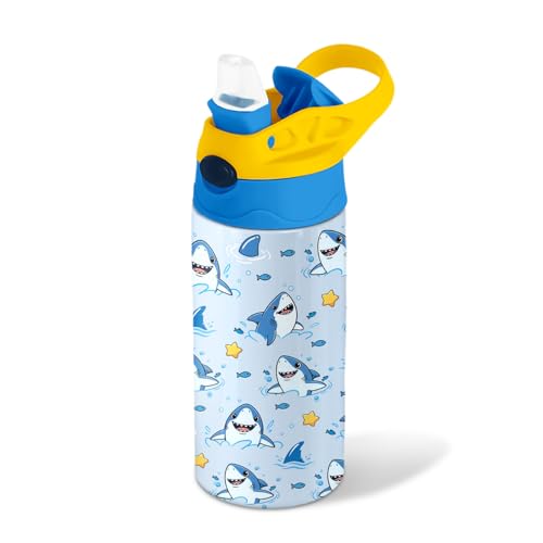 Shark 12 oz Water Bottle with Straw – Kids Stainless Steel Vacuum Insulated Cup, Leakproof Pop-Up Spout, Reusable Travel Mug for Boys and Girls Outdoor Sports - color: Shark1