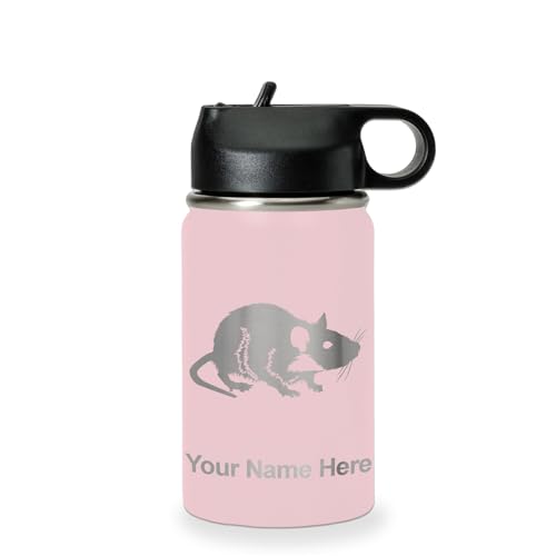 LaserGram Personalized 12oz Water Bottle, Rat (Pink) | Engraved Gift, Vacuum Insulated Stainless Steel, Flip-Top Straw Lid, Laser Engraved With Your Name - color: Pink, size: 12 Ounces