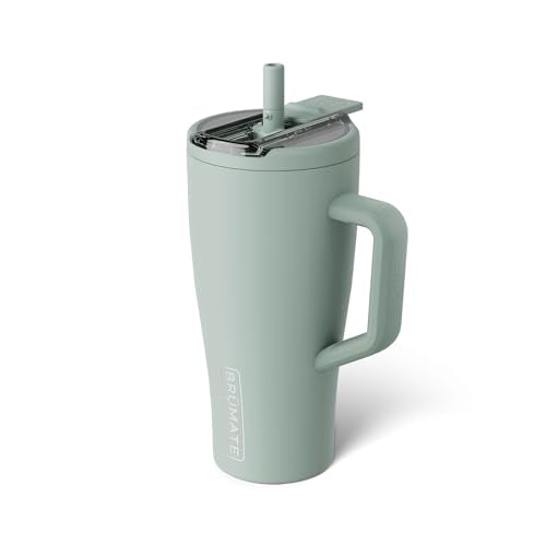 BrüMate Era Flip 30oz Tumbler with 100% Leakproof Covered Straw Lid | Hygienic Covered Straw | Insulated Stainless Steel Water Bottle with Handle | Cup Holder Friendly | BPA-Free (Sage) - color: Sage, size: 30 Ounces
