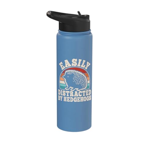 Easily Distracted By Hedgehogs Retro Hedgehog Men Women Kids Stainless Steel Insulated Water Bottle - color: Light Blue