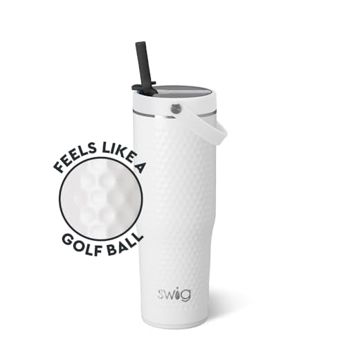 Swig Life 30oz Leakproof To-Go Tumbler with Handle, White Golf Ball | Leakproof Lid - Triple Insulated Stainless Steel - Handle & Straw Included - Cup Holder Friendly - Dishwasher Safe - color: White Golf Ball