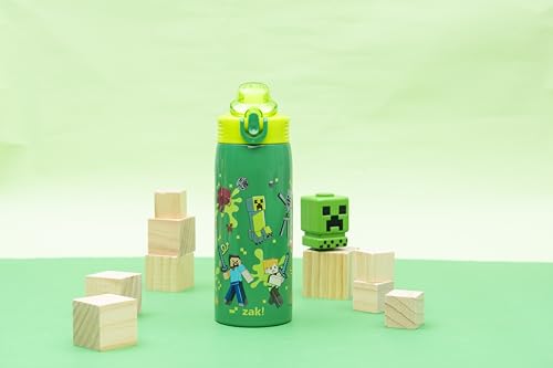 Zak Designs Minecraft Steve Sage 19oz Leak-Proof Straw Kids Water Bottle | BPA Free, Insulated Stainless Steel, Cupholder Friendly, Dishwasher Safe, Lid Lock, Handle, For School, Home, Travel, Outdoor - color: Minecraft (Steve, Alex, Mobs)