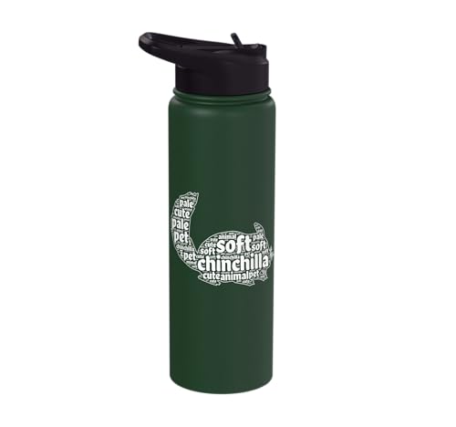 Chinchilla Word Cloud Pet Animal Funny Chinchillas Stainless Steel Insulated Water Bottle - color: Dark Green