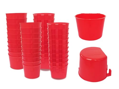 Pack of 40 Cage Cups Birds Feeders Seed Bowl Chicken Feeding Watering Dish Rabbit Water Food Hanging Wire Cages Box 8 oz Coop Cups for Pet Parrot Parakeet Game Fowl Poultry Pigeon - color: Red 40 packs 8oz