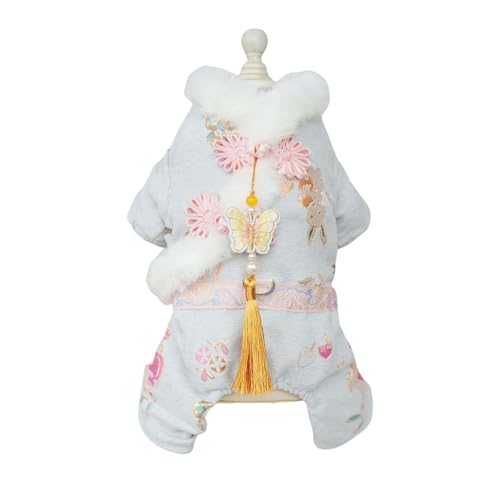Dog Chinese New Year Clothes Cat Tang Costume Outfit,Tassels Dog Cheongsam Tang Suit,Winter Fleece Pet Jacket Clothes (Blue Four Legs, S(Bust14.1inch|Weight 4-6LBS)) - color: Blue Four Legs, size: S(Bust14.1inch|Weight 4-6LBS)