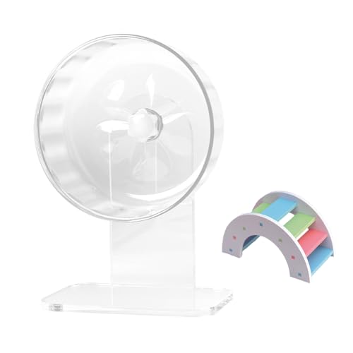 Hamster Wheel, Silent Running Exercise Wheel with Adjustable Stand for Hamster Guinea Pig Gerbil Hedgehog Small Animal Cage Accessories (Clear, 6.5inch) - size: 6.5inch