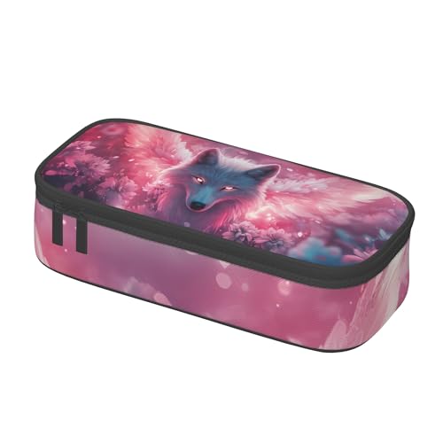 Yrebyou Wolf Pencil Case Big Storage Pencil Pouch Multi-Functional Pen Bag Cute Lightweight Organizer for Aldult Office College - color: Red
