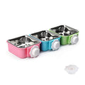 Crate Dog Bowl,Removable Stainless Steel Water Food Feeder Bowls Crate Coop Cup,Pet Cage Bowls with Bolt Holder for Cat, Puppy, Birds, Rats, Rabbits Small Animals ((Blue+Green+Pink) Square, Samll) - color: (Blue+Green+Pink) Square, size: Small