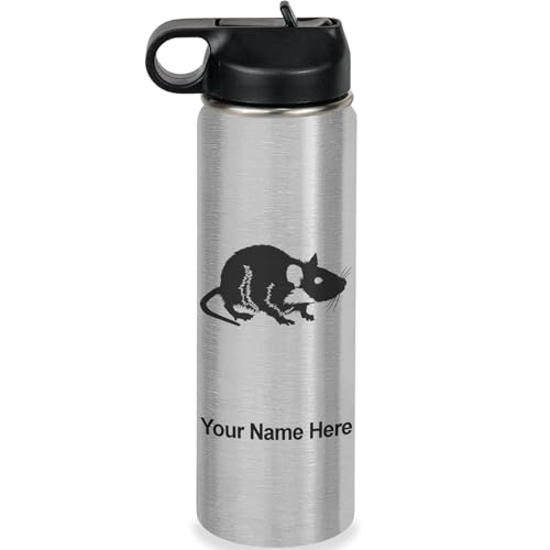 LaserGram Personalized 20oz Water Bottle, Rat (Stainless) | Engraved Gift, Vacuum Insulated Stainless Steel, Flip-Top Straw Lid, Laser Engraved With Your Name - color: Stainless Steel, size: 20 Ounces