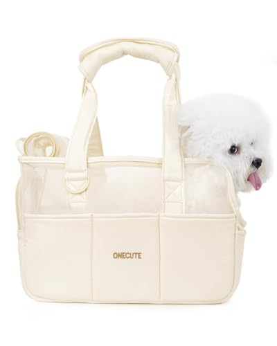ONECUTE Dog Purse Carrier for Small Dogs Rabbit cat with Large Pockets, Cotton Bag, Dog Carrier Soft Sided, Collapsible Travel Puppy Carrier (Beige Breathable, 17.0" L x 7.5" W x 12.0" H) - color: Beige Mesh, size: 17.0"L x 7.5"W x 12.0"H