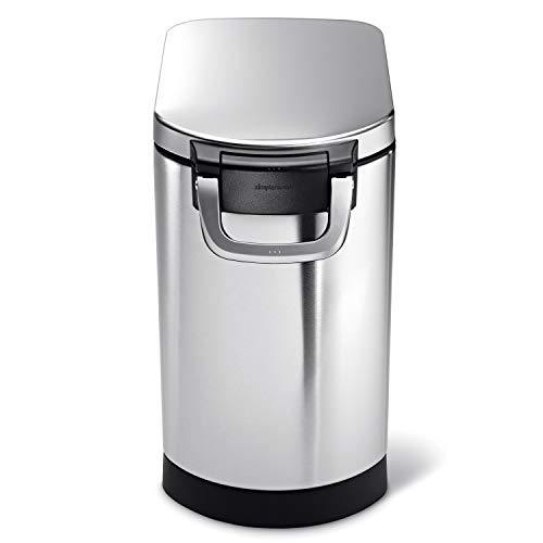 simplehuman Medium Pet Food Storage Container, Holds 25-29 lb / 11-13 kg of Dry Dog Food, Cat Food, or Bird Seed, Airtight Lock-Tight Lid with Magnetic Scoop, BPA-Free, Brushed Stainless Steel - color: Brushed Stainless Steel, size: Medium