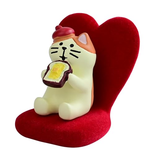 Mevodeata Cute Mini Cat Eating Toast Bread Figurine with Small Sofa Resin Figure for Office Home Decor for Cat Lovers (Love Shaped Sofa) - color: Toast Cat-love