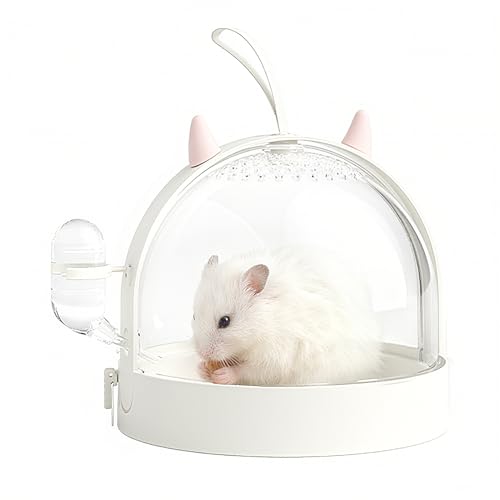 Mini&moe Hamster Travel Cage - Small Animal Carrier Cage with Water Bottle Small Portable Hamster Cage for Mice, Gerbils, Short Trips & Vet Visits - color: White