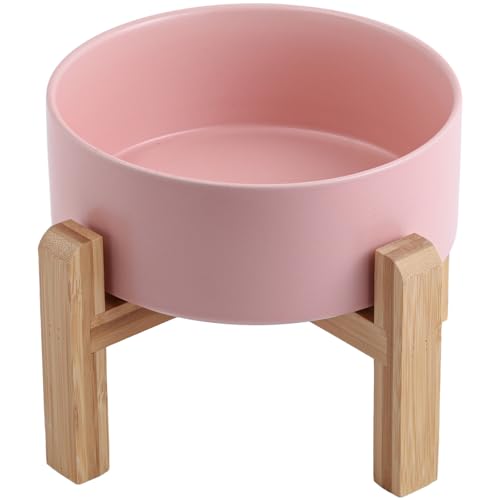 Pink Raised/Elevated Ceramic Dog Bowl for Small Medium Sized Breeds,Dog Food Water Bowl with Stand,6 in Non Slip Heavy Pet Feeding Dish 3.6 Cups/ 850 ml /28 OZ - color: Pink, size: 6 in