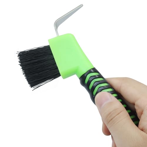 Litoexpe 1 Pcs Green Horse Hoof Pick with Brush | Soft Touch Rubber Handle, for Horse and Equestrian Grooming - color: Green