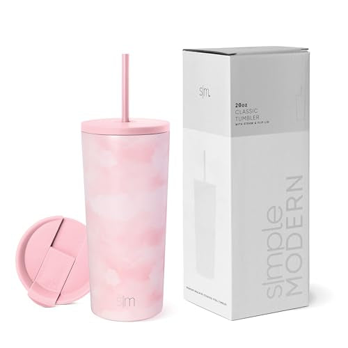 Simple Modern Insulated Tumbler with Lid and Straw | Iced Coffee Cup Reusable Stainless Steel Water Bottle Travel Mug | Gifts for Women Men Her Him | Classic Collection | 20oz | Blush Tie Dye - color: Pattern: Blush Tie Dye, size: 20 Ounces