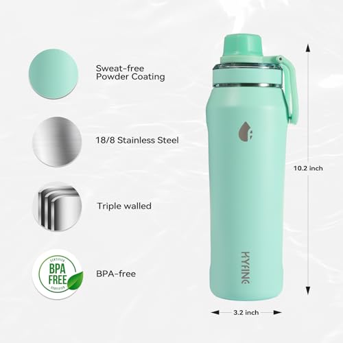 24oz Insulated Water Bottle, Wide Mouth Spout Lid, BPA-Free | Tritan spout lid, BPA free, 18/8 stainless steel body, Cold 24H, hot 12H, Wide mouth fits ice, Fit car cup holder,Green - color: Green