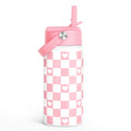 SANDJEST Checker Print Kids Water Bottle With Straw Lid 12oz Insulated Stainless Steel, Travel Tumbler, Pink Bow Gifts For Girls, Birthday, Christmas, Back To School - color: Checker 1